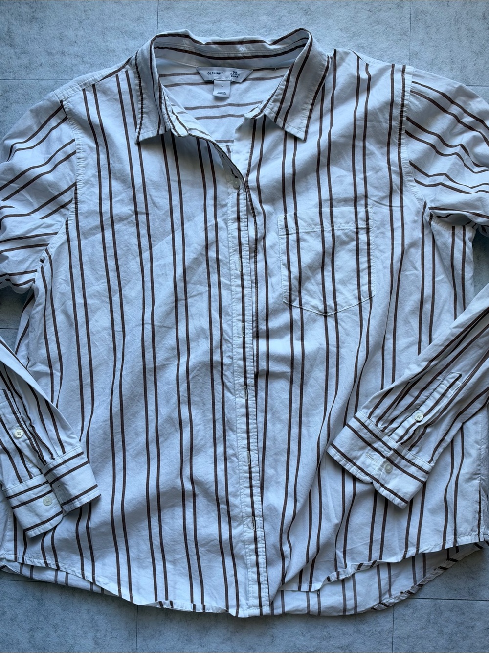 Old Navy White Shirt with Brown Vertical Stripes - women’s Button-Down